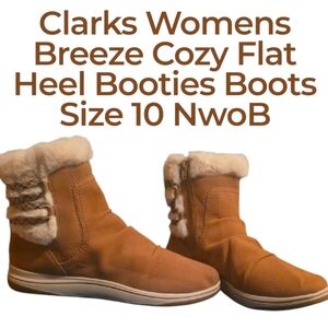 Clarks Womens Breeze Cozy Flat Heel Booties Faux Fur Boots 10 NwoB